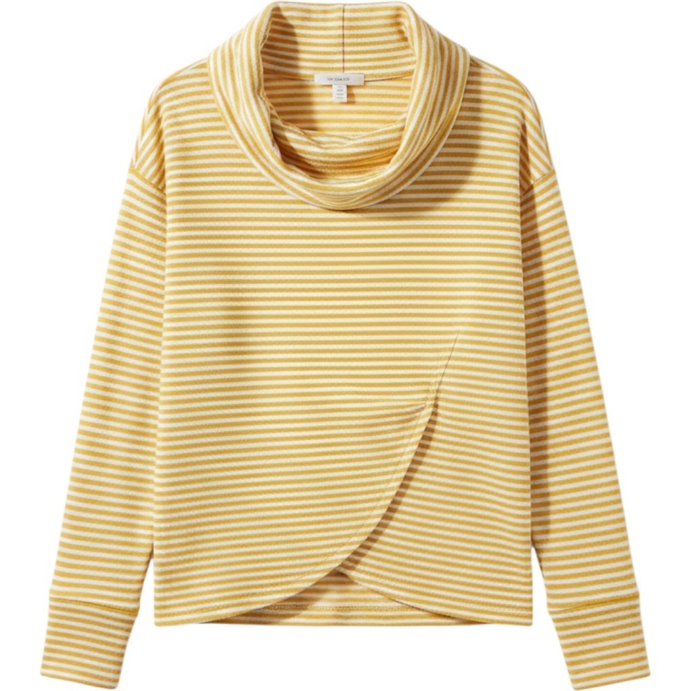 Saturday Sunday Anthropologie Striped Cowl Neck Tulip Hem Top Mustard Yellow M